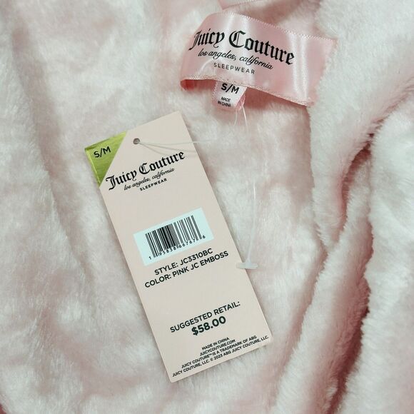 Juicy Couture Light Pink Embossed Logo Belted Plush Robe Size S/M NWT - Picture 7 of 8